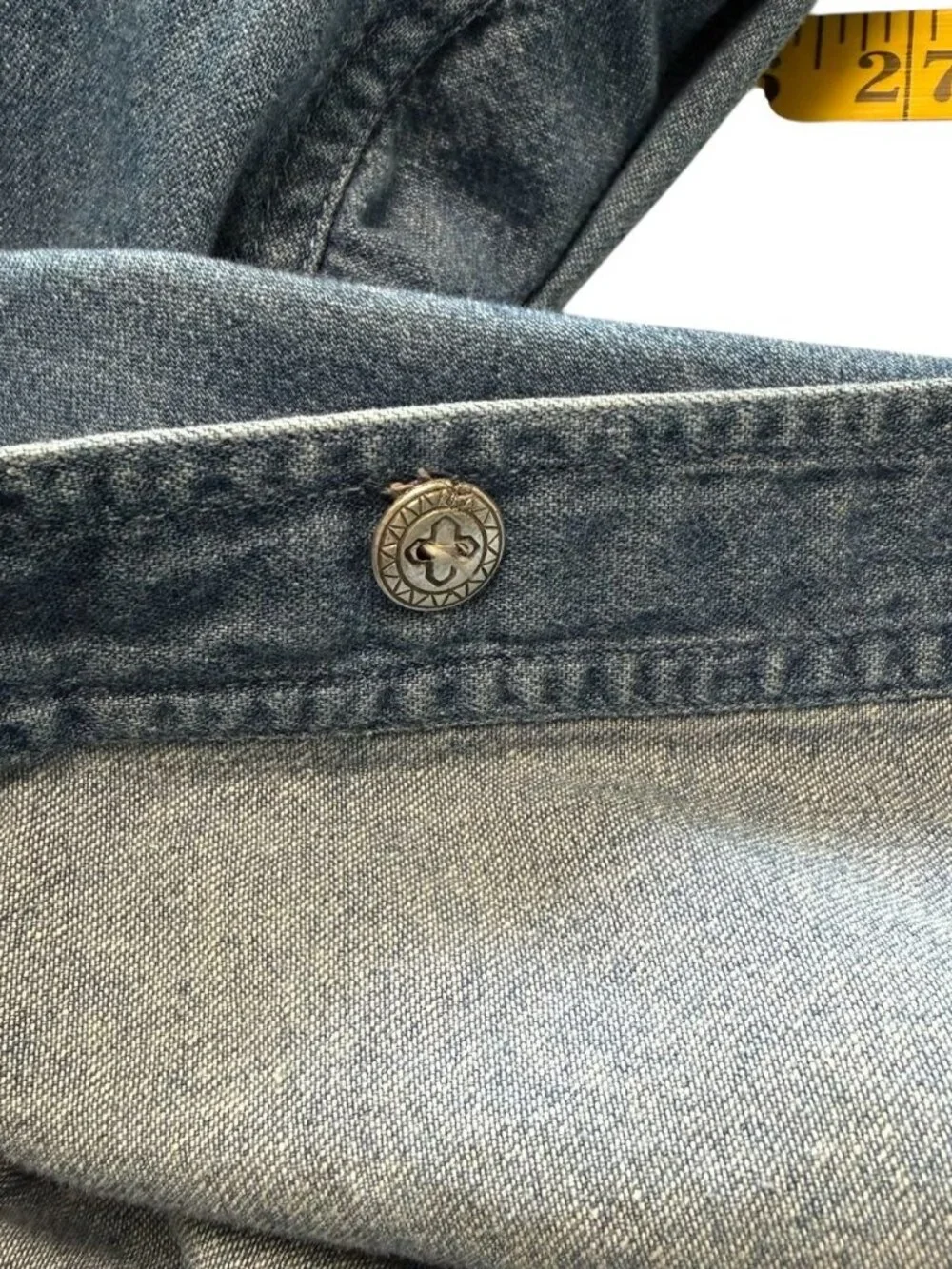 Vintage Cherokee Womens M Denim Button-Up Shirt Long Sleeve Tunic  Blue - Picture 14 of 16